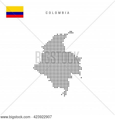 Square Dots Pattern Map Of Colombia. Colombian Dotted Pixel Map With National Flag Isolated On White