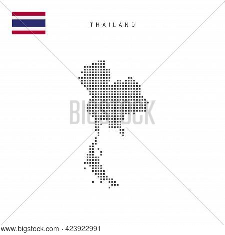 Square Dots Pattern Map Of Thailand. Thai Dotted Pixel Map With National Flag Isolated On White Back