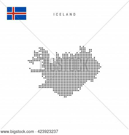 Square Dots Pattern Map Of Iceland. Icelandic Dotted Pixel Map With National Flag Isolated On White 