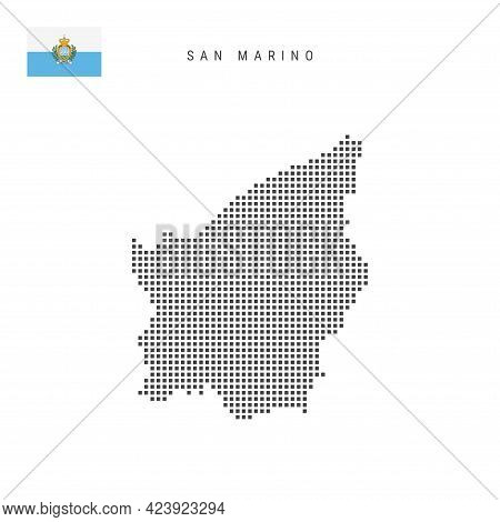 Square Dots Pattern Map Of San Marino. Most Serene Republic Dotted Pixel Map With National Flag Isol