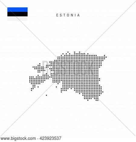 Square Dots Pattern Map Of Estonia. Estonian Dotted Pixel Map With National Flag Isolated On White B