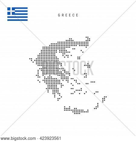 Square Dots Pattern Map Of Greece. Greek Dotted Pixel Map With National Flag Isolated On White Backg
