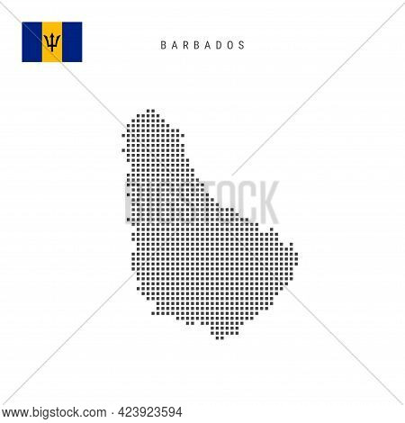 Square Dots Pattern Map Of Barbados. Barbadian Dotted Pixel Map With National Flag Isolated On White