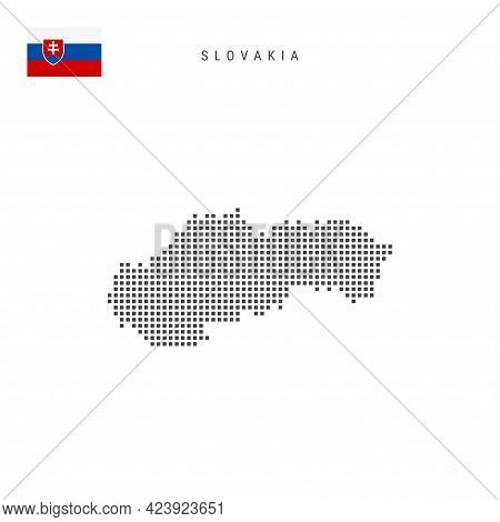 Square Dots Pattern Map Of Slovakia. Slovak Dotted Pixel Map With National Flag Isolated On White Ba