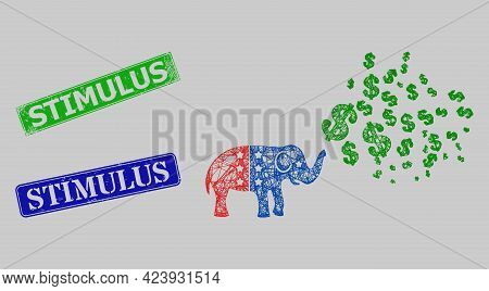 Carcass Crossing Mesh Elephant Stimulus Dollars Model, And Stimulus Blue And Green Rectangle Corrode