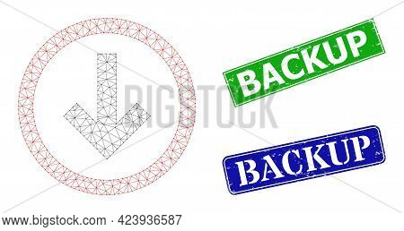 Polygonal Drop Down Model, And Backup Blue And Green Rectangular Unclean Seals. Polygonal Wireframe 