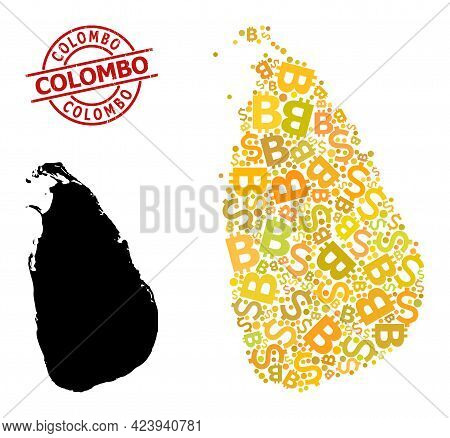 Textured Colombo Badge, And Banking Collage Map Of Sri Lanka. Red Round Badge Includes Colombo Tag I