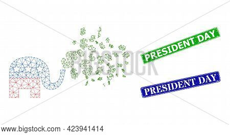 Mesh American Elephant Stimulus Dollars Image, And President Day Blue And Green Rectangular Rubber S