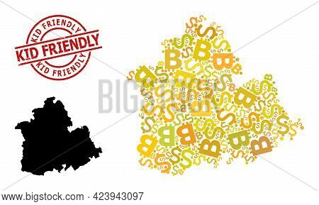 Grunge Kid Friendly Seal, And Banking Mosaic Map Of Sevilla Province. Red Round Stamp Seal Includes 