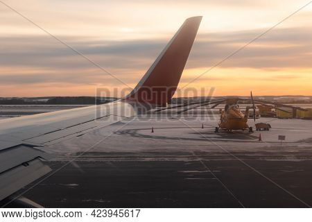 Yekaterinburg. Russia. 12/20/2020. The View From The Airplane Window Of The Runway And Part Of The S