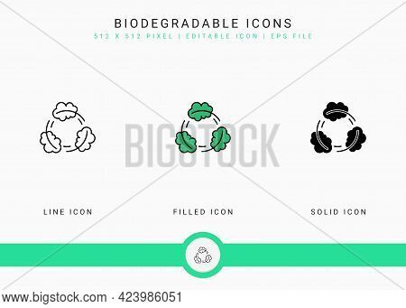 Biodegradable Icons Set Vector Illustration With Solid Icon Line Style. Bpa Free Leaves Concept. Edi