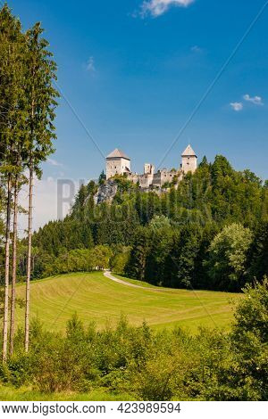 The partially ruined Gallenstein Castle, founded in 1278. Municipality of Sankt Gallen, district Liezen, state of Styria, Austria