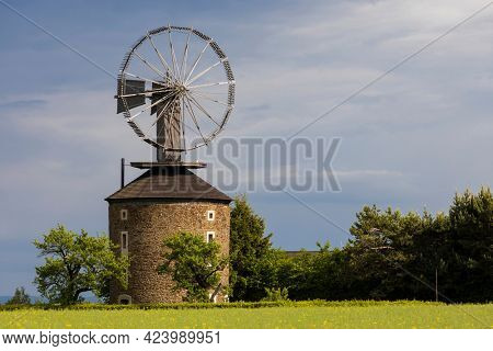 Dutch type windmill With a unique Halladay turbine in Ruprechtov, Southern Moravia, Czech Republic