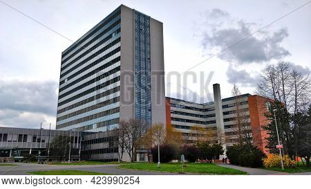 Prague, Czech Republic - April 13, 2021: Building Of Faculty Of Civil Engineering Of Czech Technical