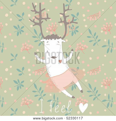 Cute deer on the romantic background
