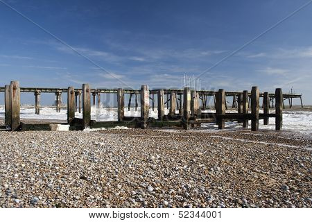 Pier And Sea Defences On Lowestoft Beach, Suffolk, England