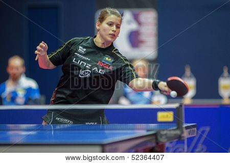 SCHWECHAT, AUSTRIA - FEBRUARY 8 Petrissa Solja (Linz AG Froschberg) losed the fourth game in the ETTU semifinals on February 8, 2013 in Schwechat, Austria.