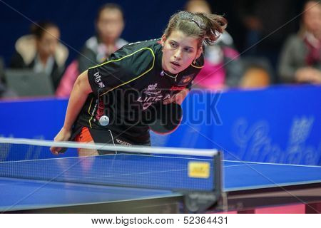 SCHWECHAT, AUSTRIA - FEBRUARY 8 Petrissa Solja (Linz AG Froschberg) losed the fourth game in the ETTU semifinals on February 8, 2013 in Schwechat, Austria.