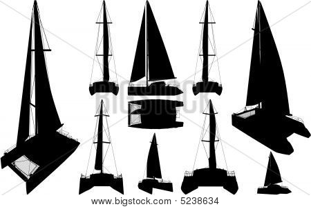 Katamaraani vene Siluetteja vektori