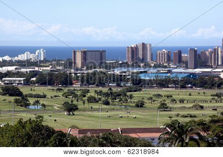 City Skyline With Golf Course And Ocean