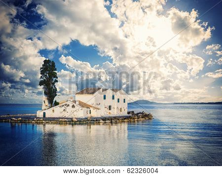 scene of Vlacherna monastery, Kanoni, Corfu, Greece