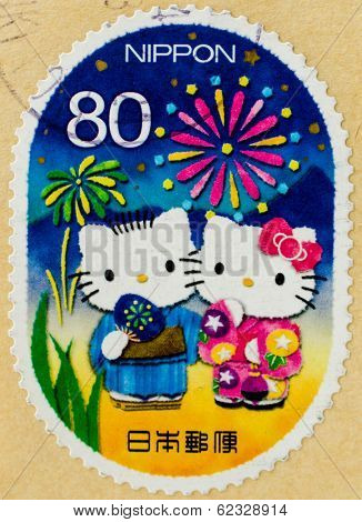 JAPAN - CIRCA 2011: A stamp printed in Japan shows Hello Kitty and Dear Daniel, circa 2011 