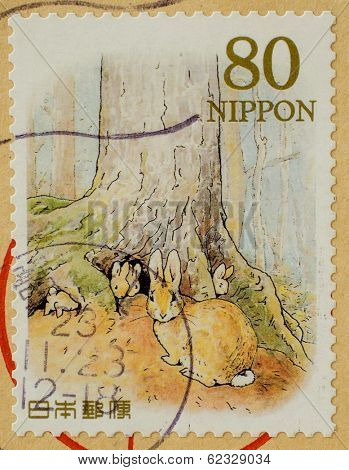 JAPAN - CIRCA 2011: a stamp printed in Japan shows Peter Rabbit, Childrens book, circa 2011