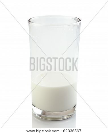 Half A Glass Of Fresh Milk Isolated On A White Background