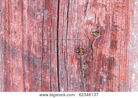 Old Worn Plank Wall With Cracked Old Red