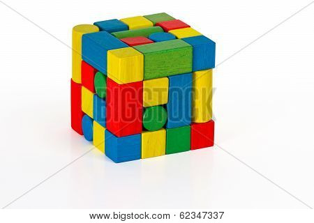 Toy Blocks Jigsaw Rubics Cube, puzzle pieces on white