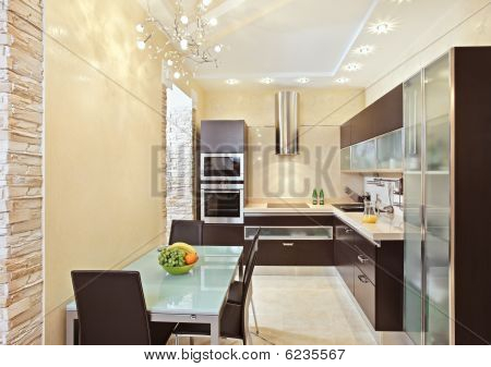 Modern Kitchen Interior In Warm Tones