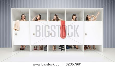 Five girls in changing rooms