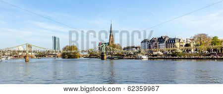 People At Bridge Eiserner Steg In Frankfurt With River Main