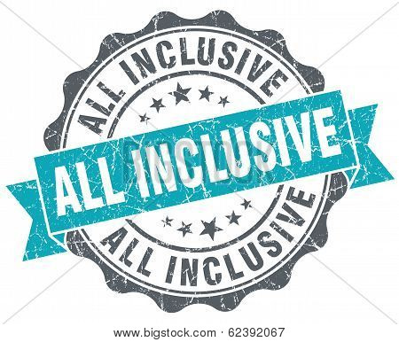 All Inclusive Blue Grunge Retro Style Isolated Seal