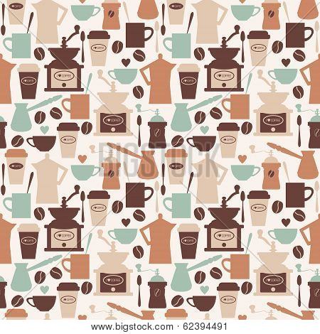 Vintage seamless pattern with coffee illustrations.