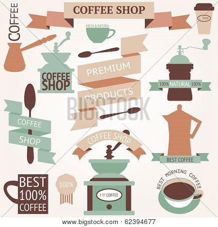 Graphic set of vintage coffee icons