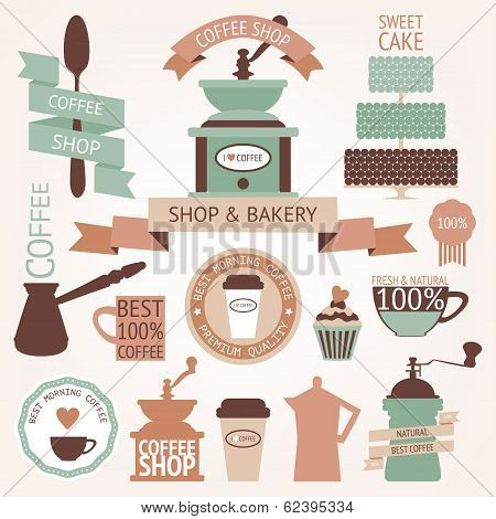 Graphic set of vintage coffee icons