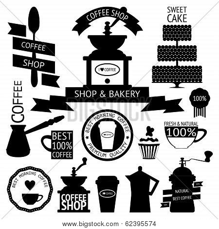 Graphic set of vintage coffee icons