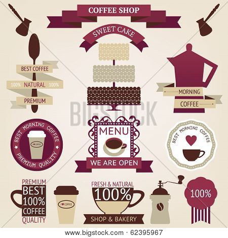 Decorative set of vintage coffee icons