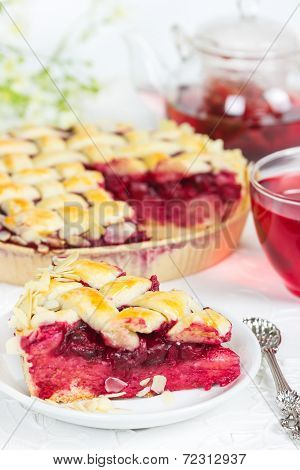 Cherry Pie With Cup Of Tea Karkade