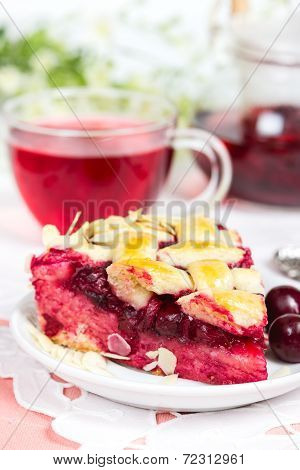 Cherry Pie With Cup Of Tea Karkade