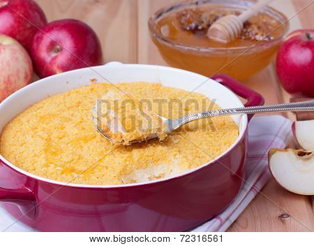 couscous casserole with apples, honey and cinnamon
