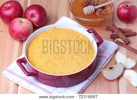 couscous casserole with apples, honey and cinnamon