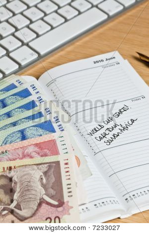 Tagebuch-Datum für die Eröffnung des 2010 mit südafrikanischen Währung