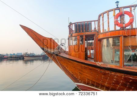 Big Wooden Boat Moored Up In A Port
