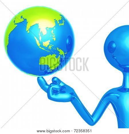 Blue Guy With World On His Finger