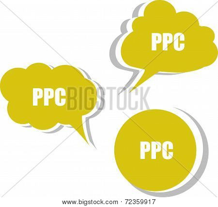 Ppc Word On Modern Banner Design Template. Set Of Stickers, Labels, Tags, Clouds