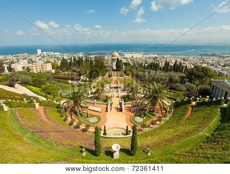 Baha'i gardens and temple, on the slopes of the Carmel Mountain, in Haifa, Israel