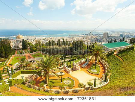 Baha'i gardens and temple, on the slopes of the Carmel Mountain, in Haifa, Israel