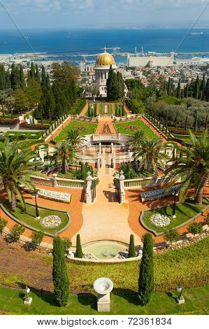 Baha'i gardens and temple, on the slopes of the Carmel Mountain, in Haifa, Israel